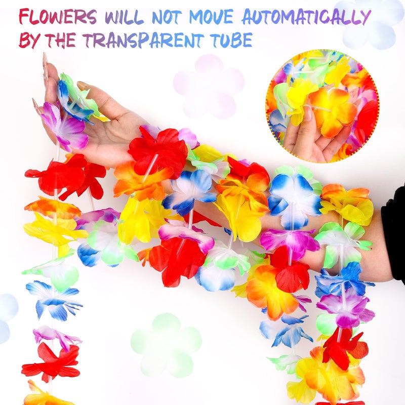Aneco 50 Pack Hawaiian Tropical Jumbo Multicolored Luau Hibiscus Flower Lei Garland for Hawaiian Party Supplies Decorations, 10 Feet Each - Image 3